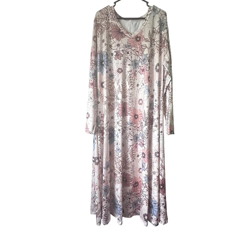Womens 4XL Floral Maxi Dress Long Sleeve V Neck Casual Comfy Flowy